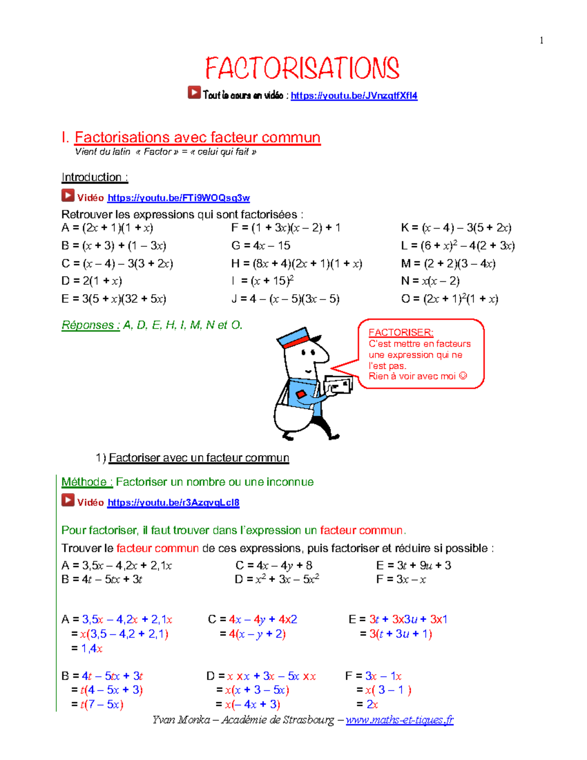 19Facto 3e Leçon sur la factorisation 1 Yvan Monka Académie de