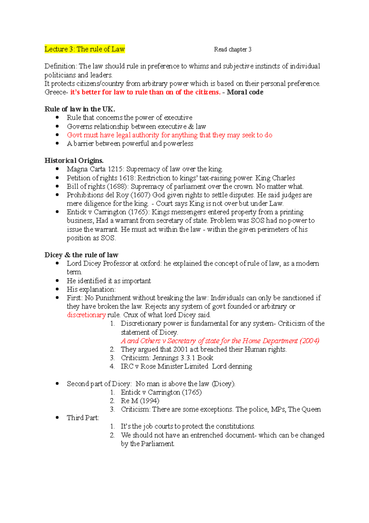 Lecture 3- Public law - Lecture 3: The rule of Law Read chapter 3 ...