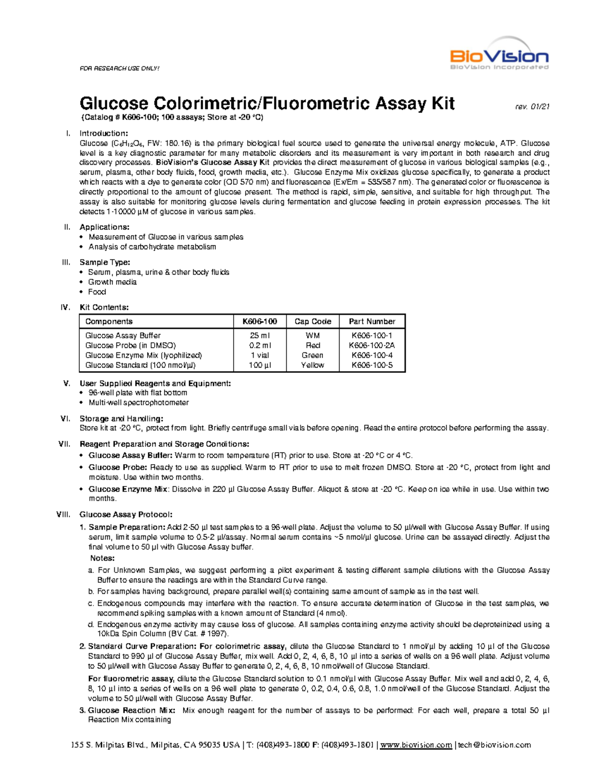 Glucose assayBiovision FOR RESEARCH USE ONLY! 155 S. Milpitas Blvd