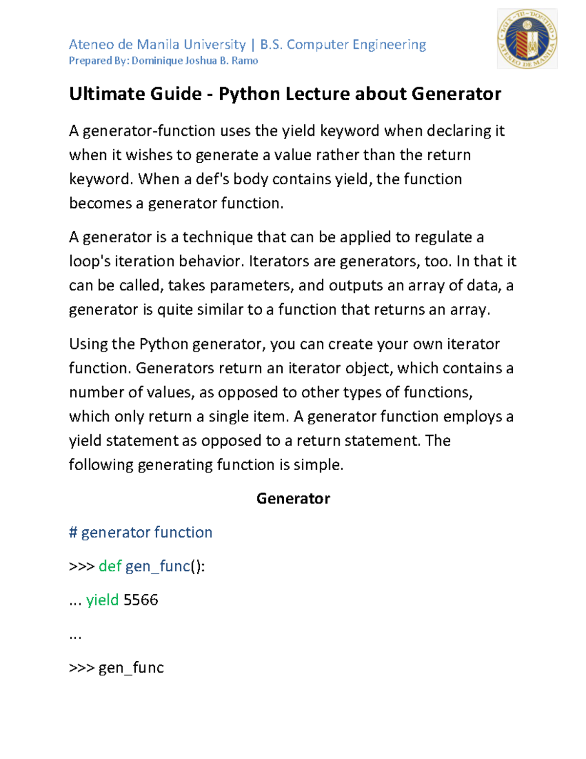 Study Guide - Python Lecture about Generator - Ultimate Guide - Python ...