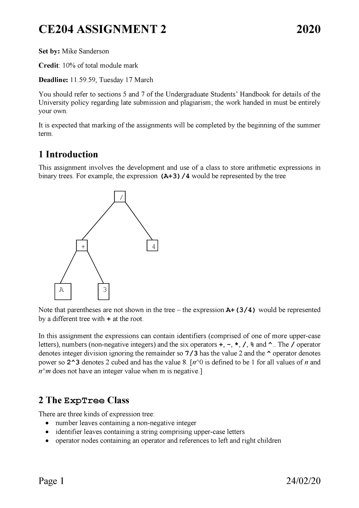 assignment for data structures and algorithms