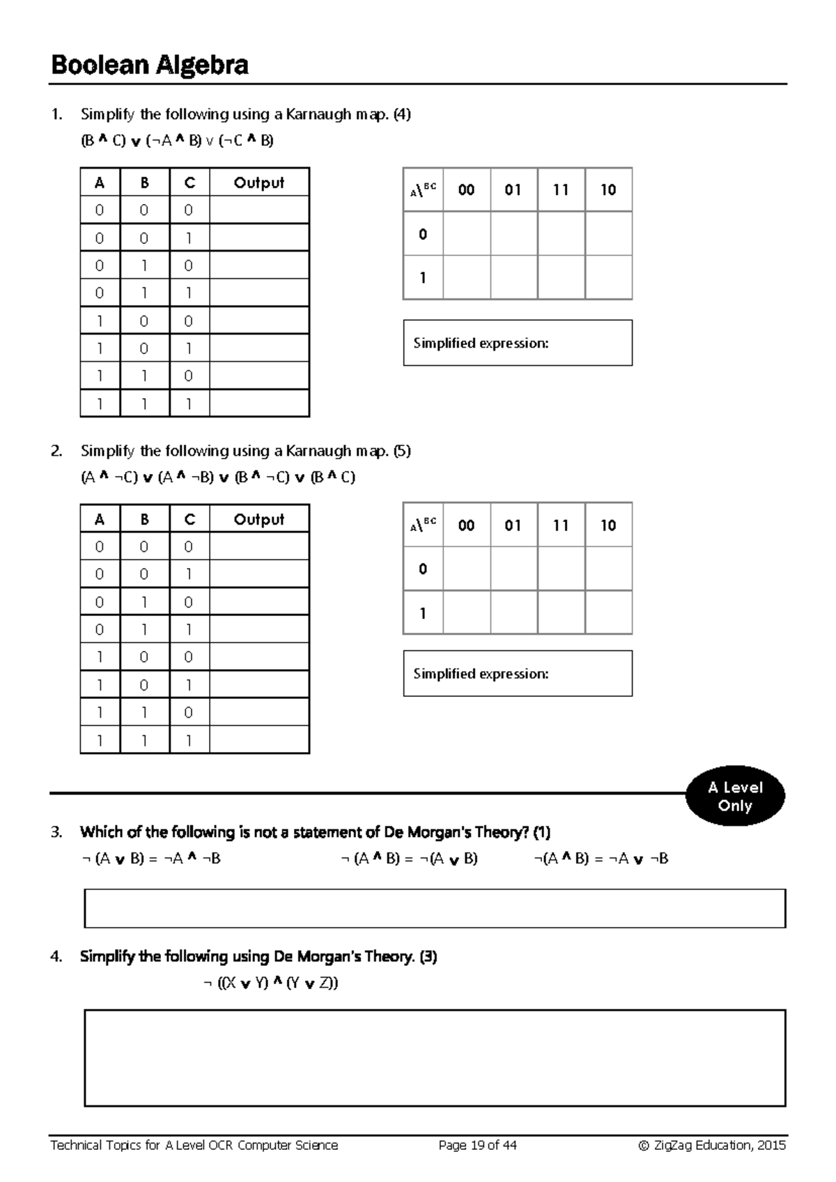 Boolean Algebra Zig Zag - Technical Topics for A Level OCR Computer ...