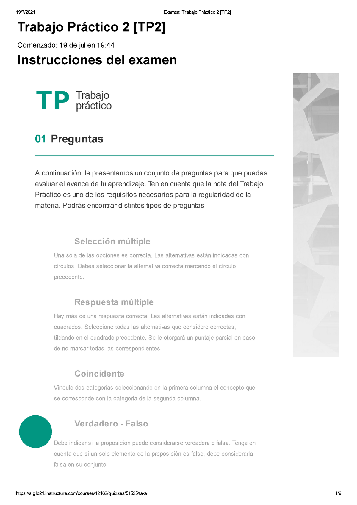 Examen Trabajo Práctico 2 Trabajo Práctico 2 Tp2 Comenzado 19 De Jul En 19 Instrucciones 8034