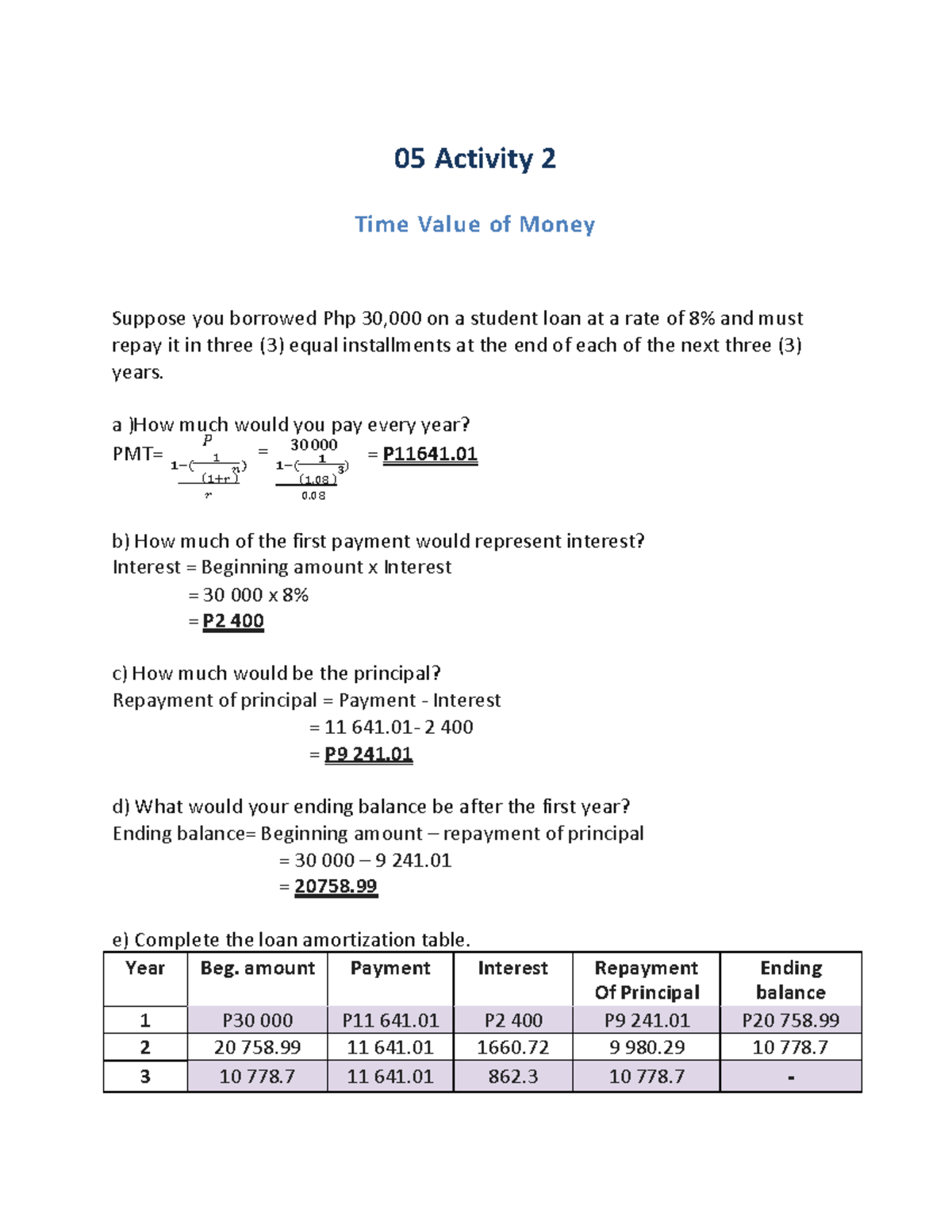 Fin Management Activity 5 - 05 Activity 2 Time Value Of Money Suppose ...