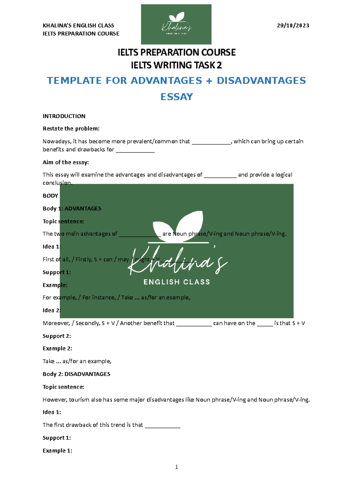 Ielts Preparation Course - Writing TASK 2 Essay Templates - IELTS ...