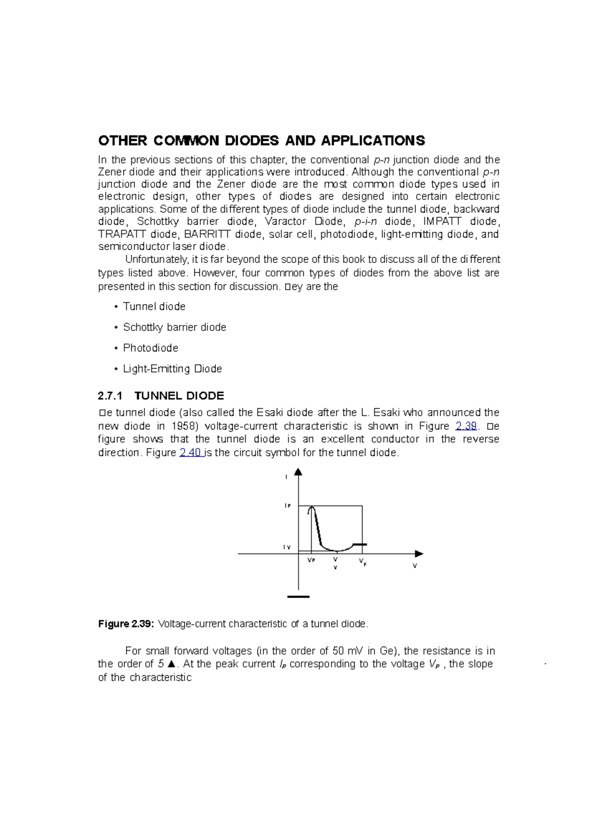 Other Common Diodes AND Applications I I P I V VP V V VF V OTHER
