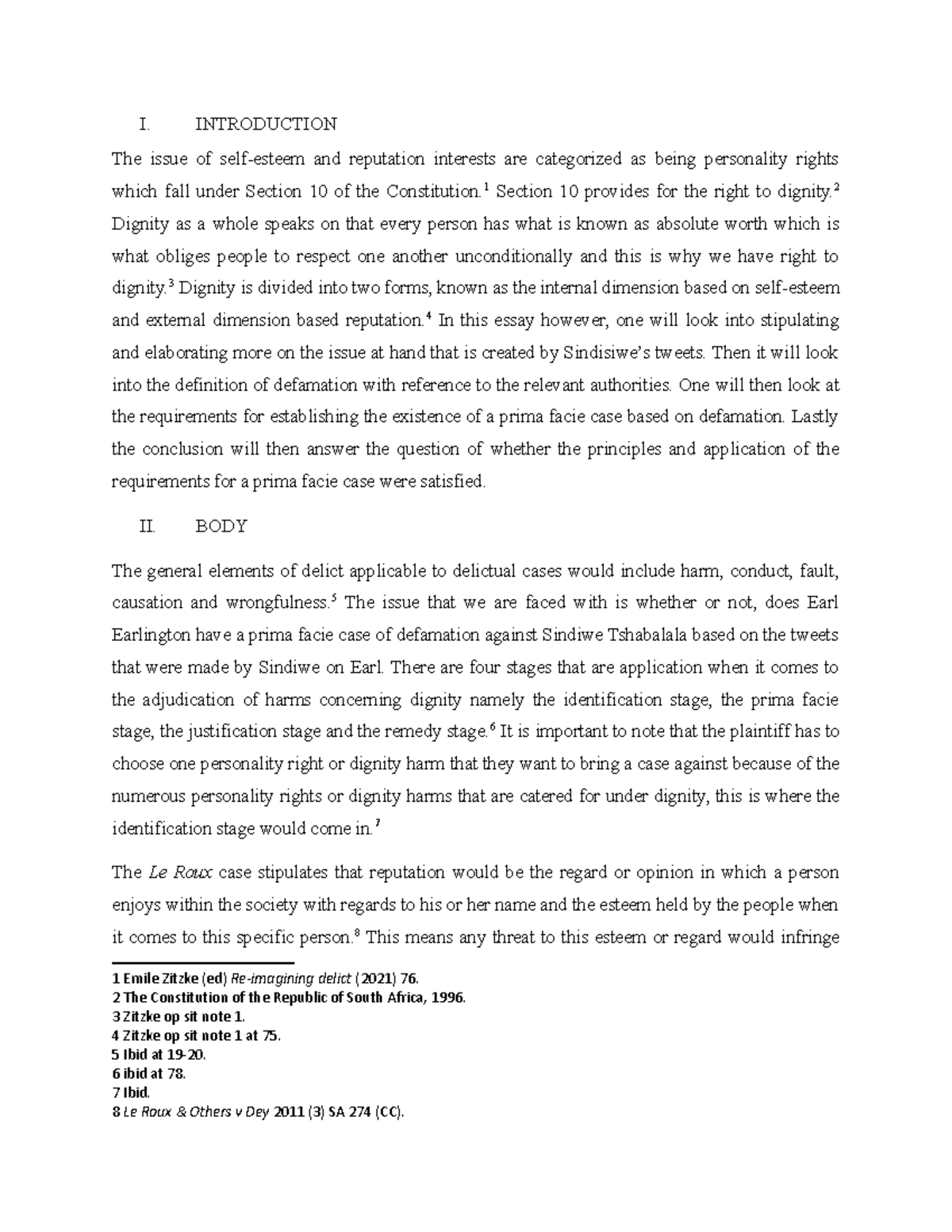 Defamation assignment example - I. INTRODUCTION The issue of self ...