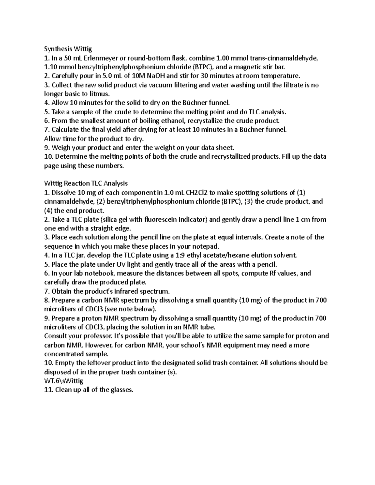 Synthesis Wittig - Organic Chemistry Lab Assignment With Filled Out ...