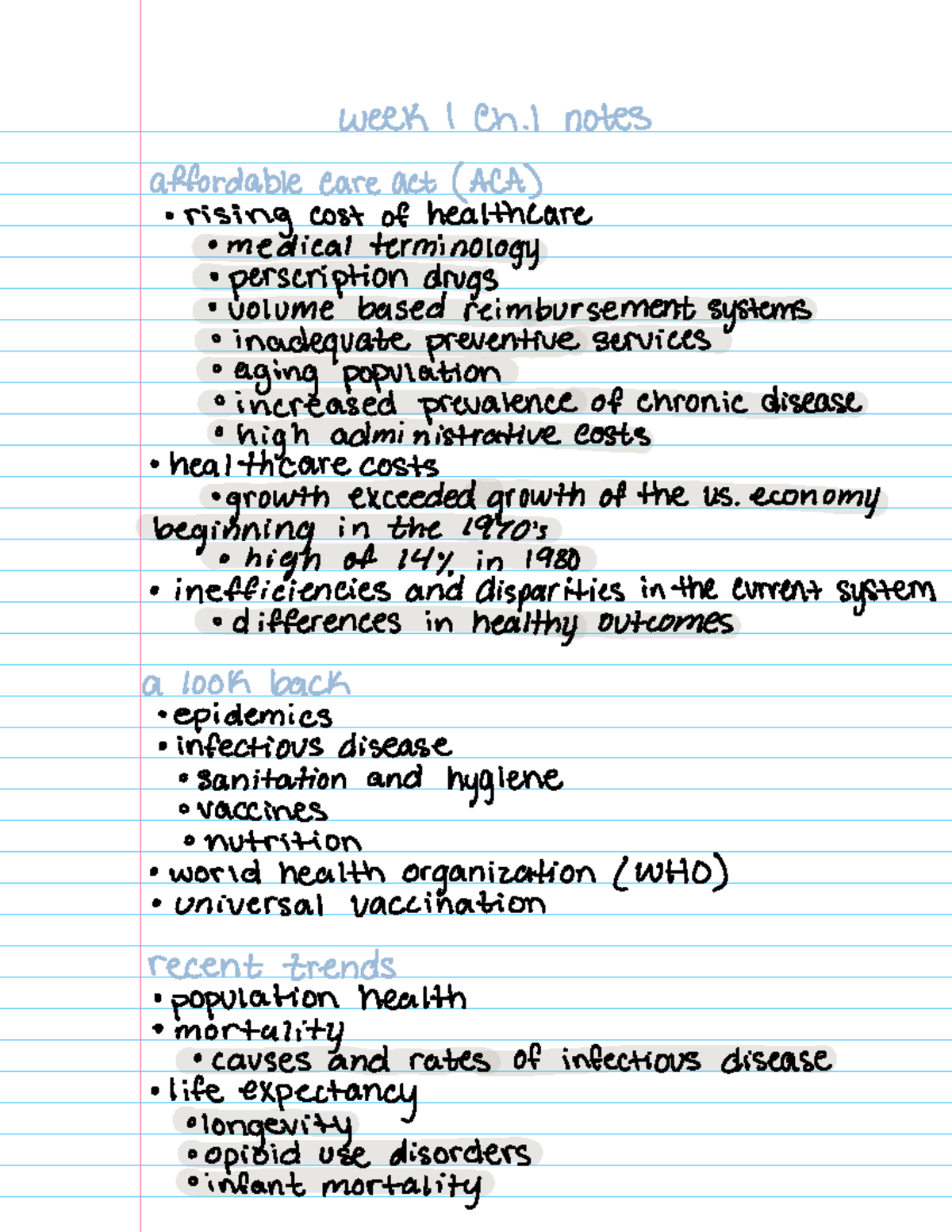Health profession ch 1 - notes - week I ch I notes Affordable care Act ...