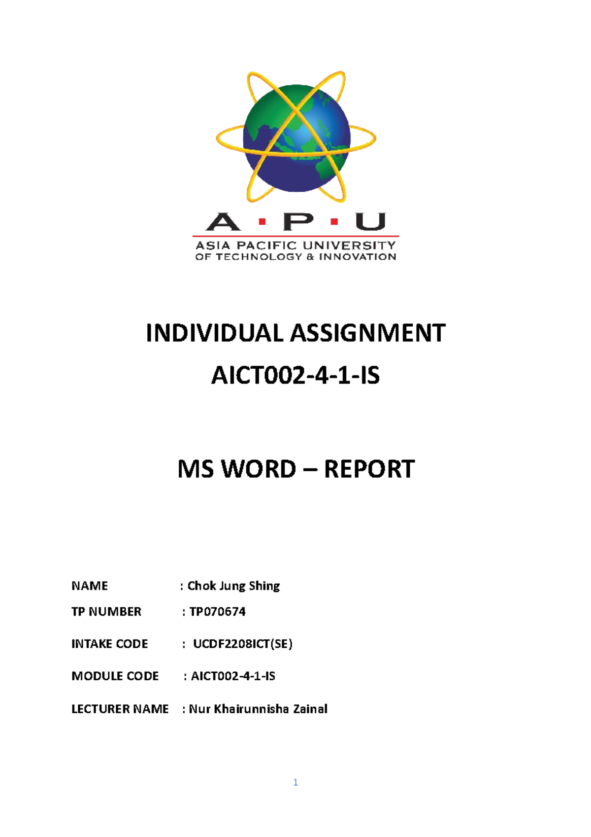 Individual Report IS - Assignment Drafts - INDIVIDUAL ASSIGNMENT ...