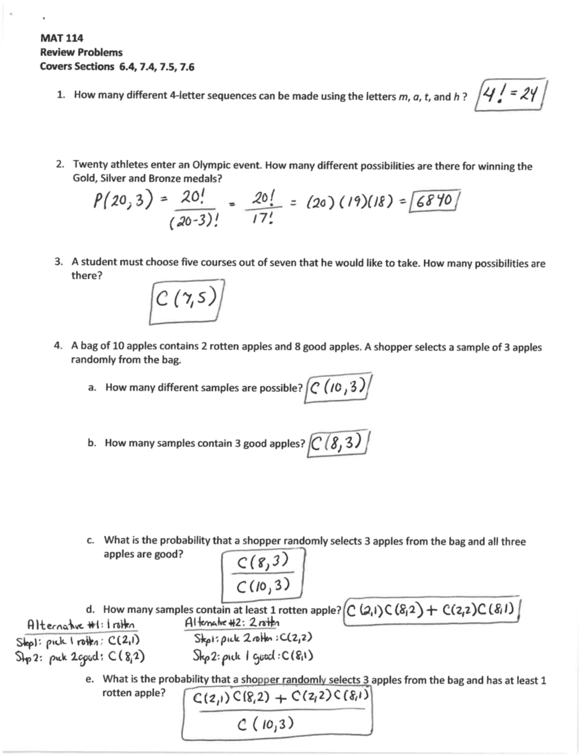 Exam IV Review Solutions - MAT 114 - Studocu