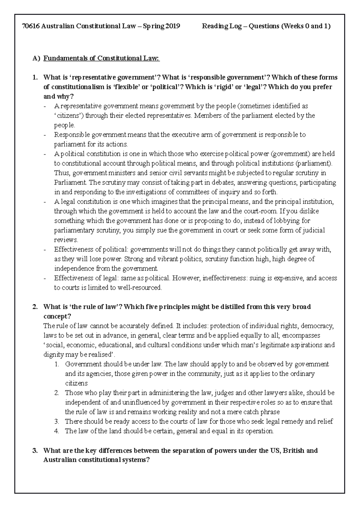 WEEK 0 & 1 - Tutorial Work - A) Fundamentals of Constitutional Law ...