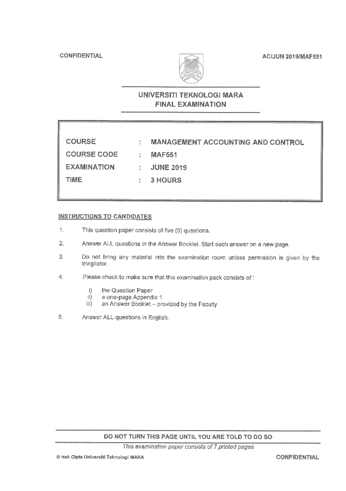 Exam June 2019, questions - Management Accounting - Studocu