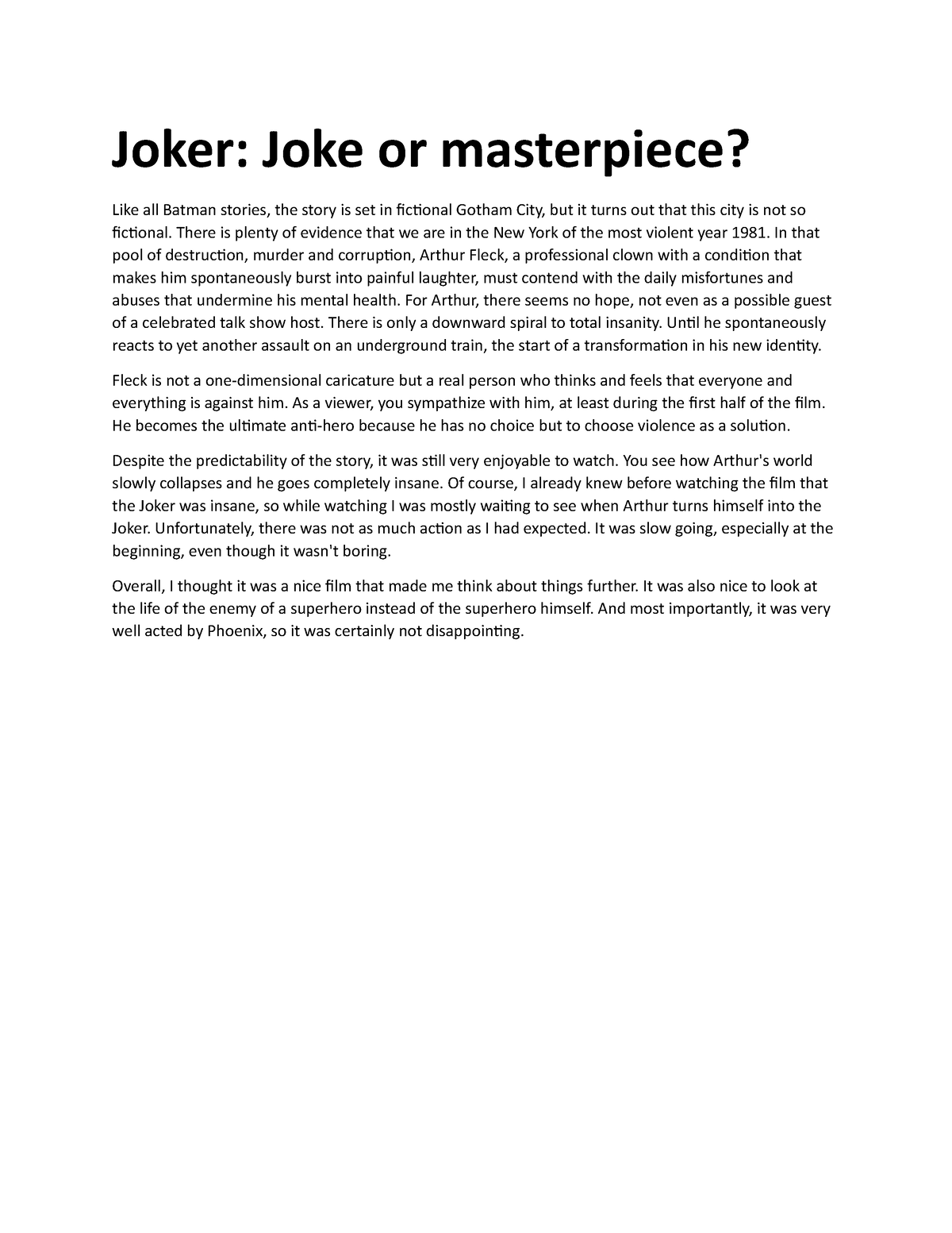 essay about joker movie