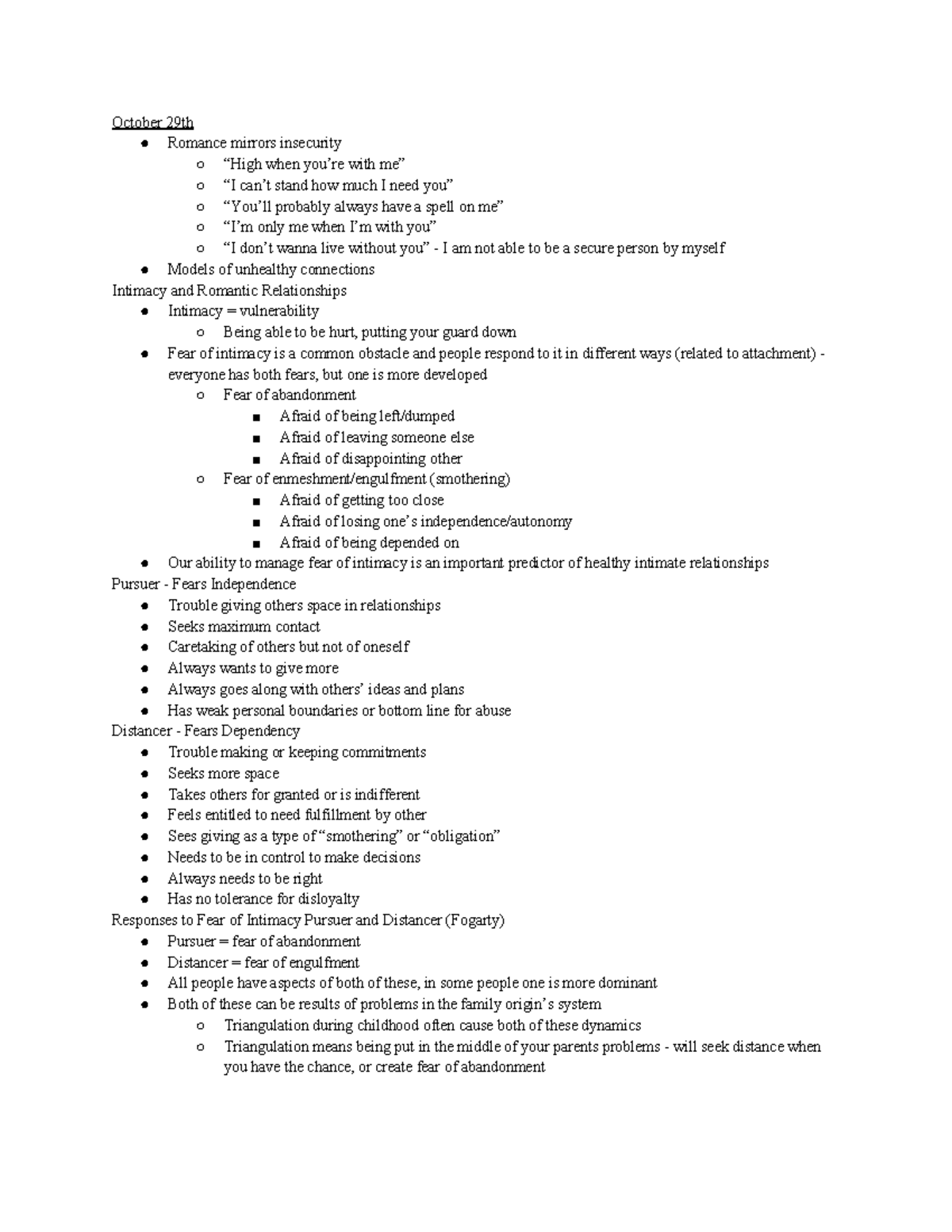 Exam 3 Notes Comm330 Caplan October 29th Romance mirrors insecurity