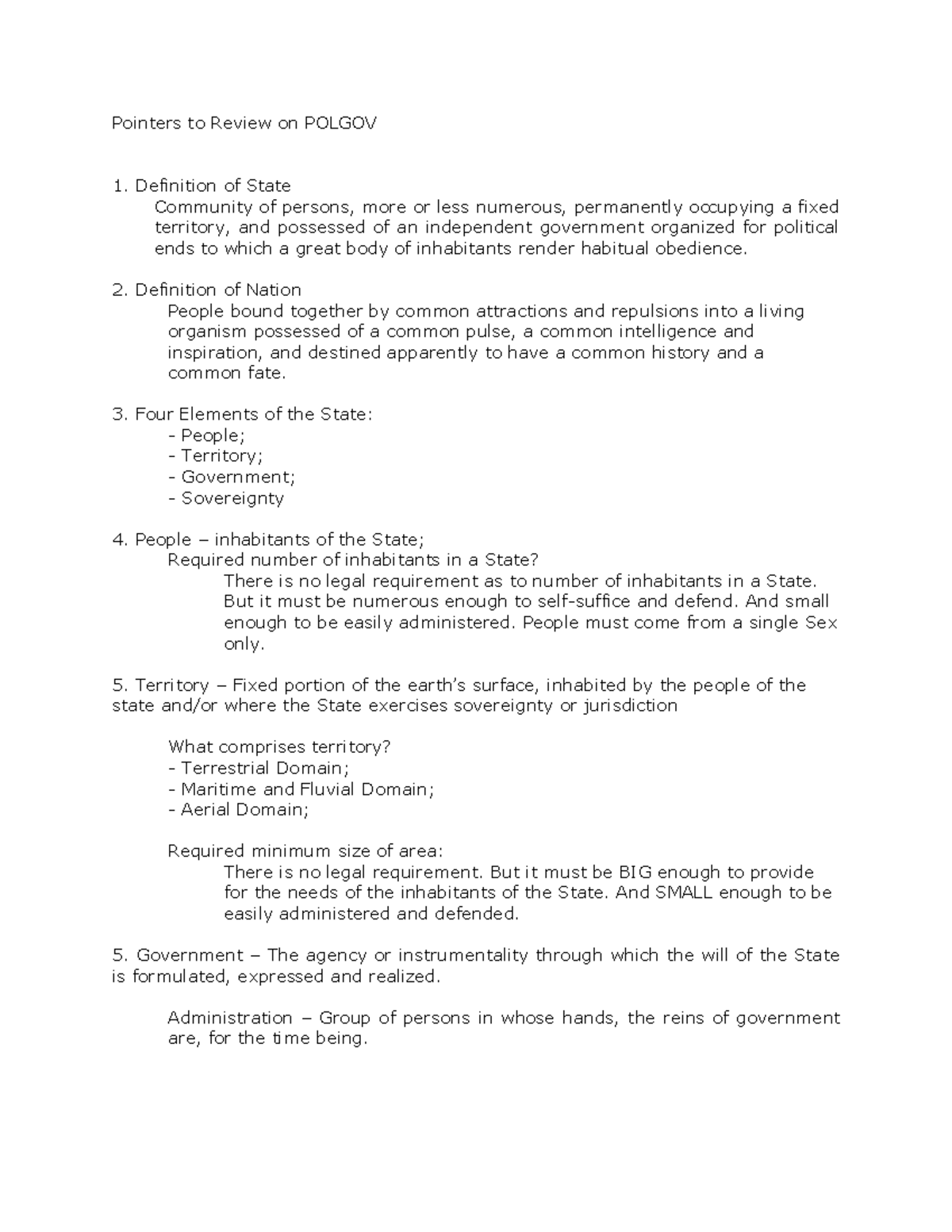 Pointers to Review on Midterm for Polgov BSA 1 1 - Pointers to Review ...