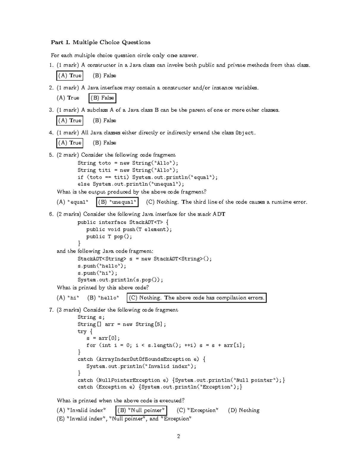 Solution 2018 - ANSWERS AND SUCH FOR *PAST* EXAMS - Part I. Multiple ...