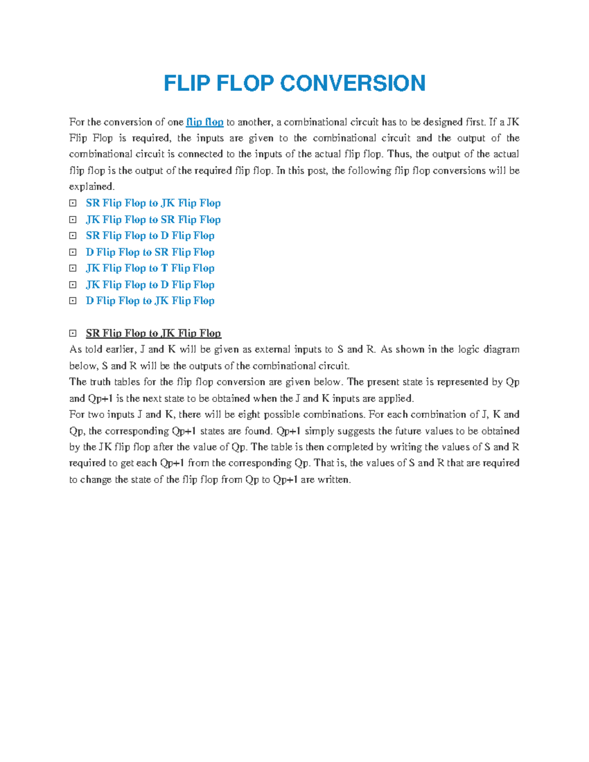 Flip Flop Conversion - FLIP FLOP CONVERSION For the conversion of one ...