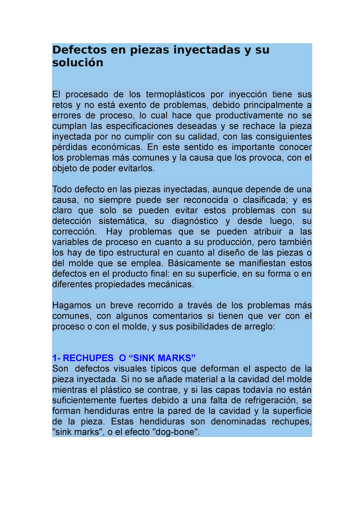 Defectos En Piezas Inyectadas Y Su Solución - Defectos En Piezas ...