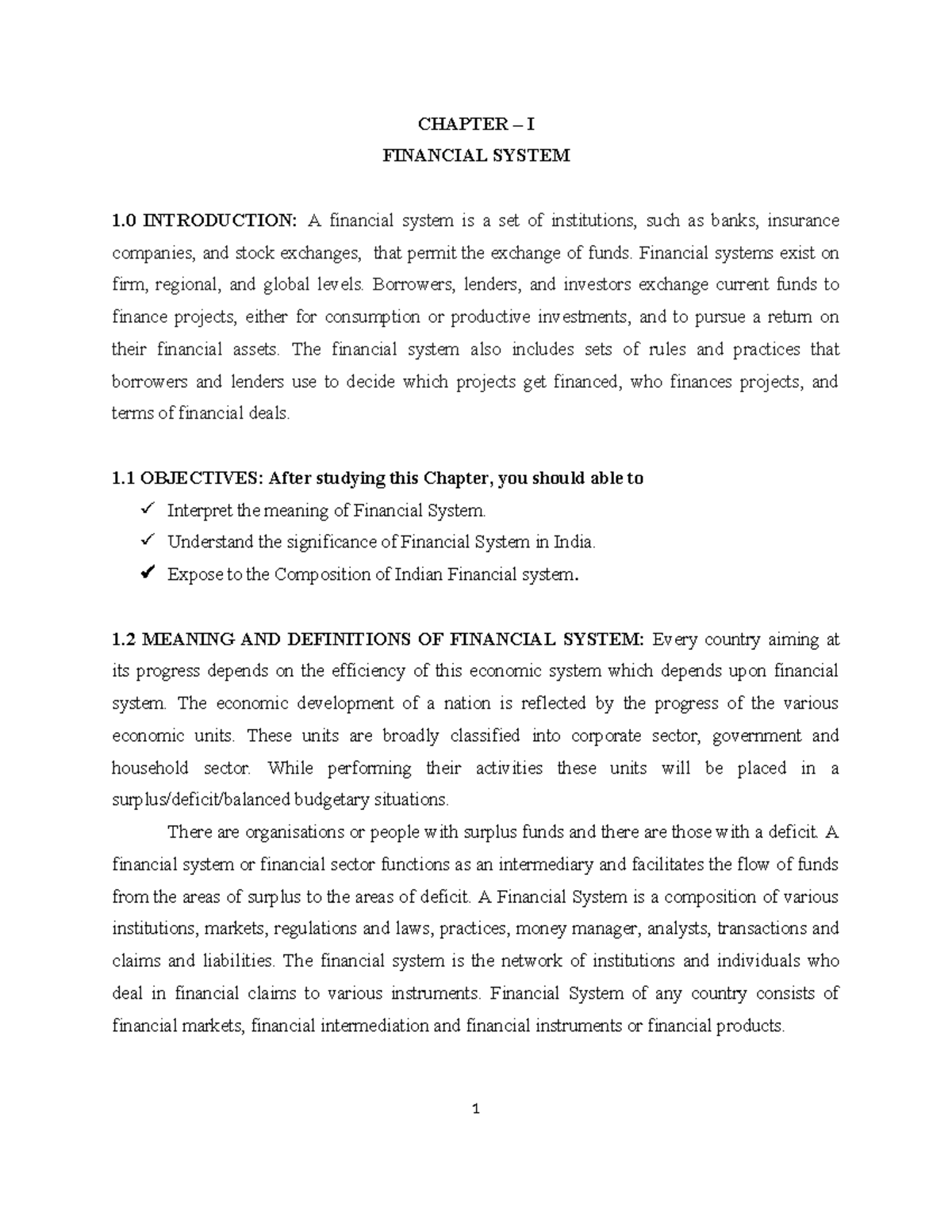 Indian Financial System - CHAPTER – I FINANCIAL SYSTEM 1 INTRODUCTION ...