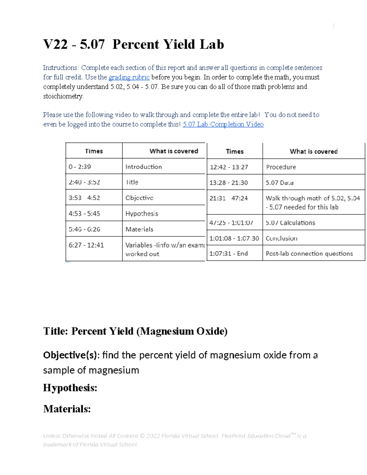 5.07 Percent Yield Lab Report.rtf - Copy - V22 - 5 Percent Yield Lab ...