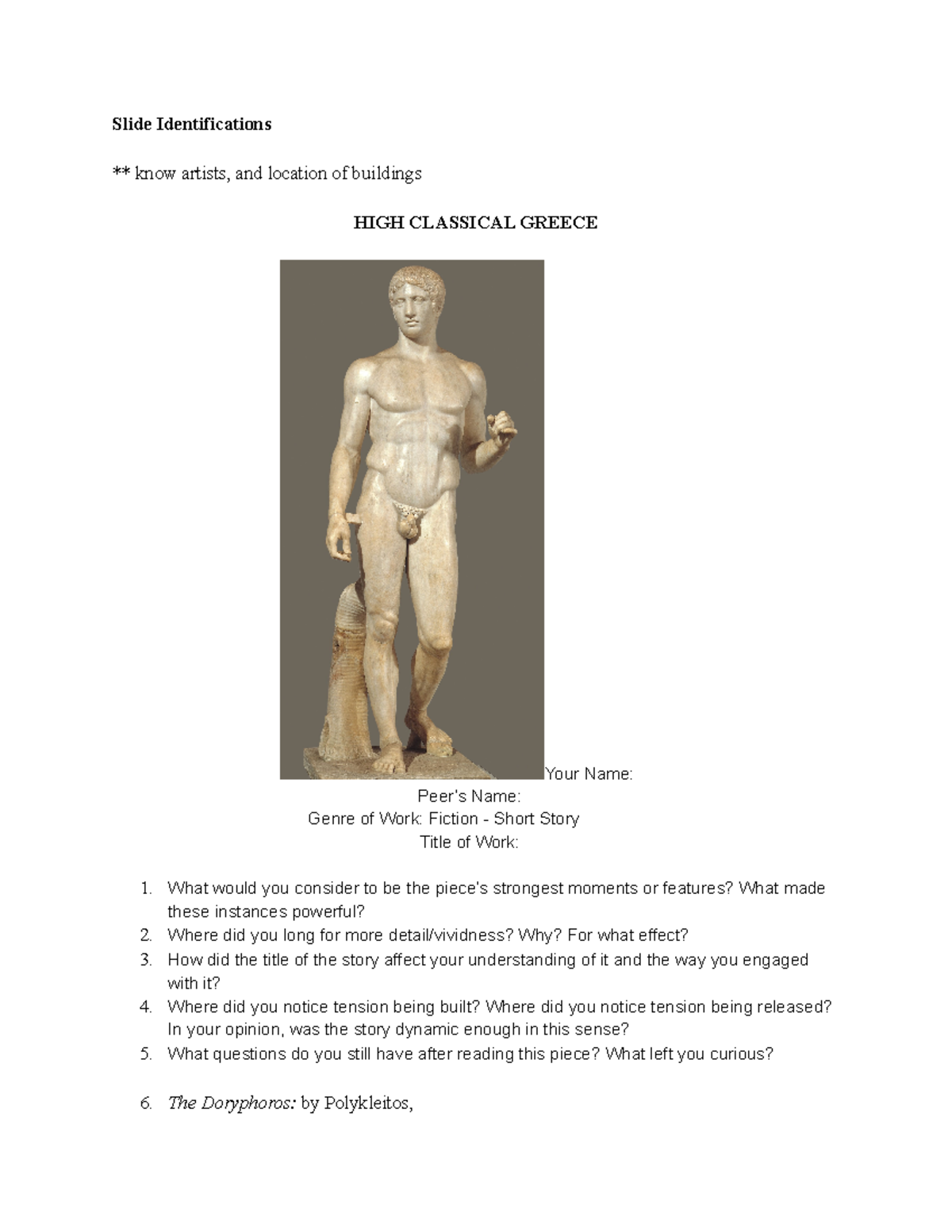 Art History EXAM 2 Slide Identifications ** know artists, and