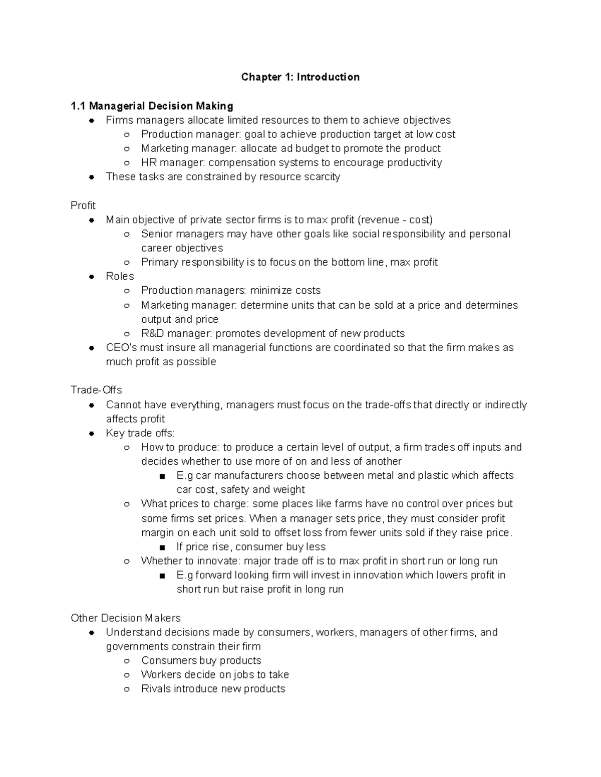 Chapter 1 Notes, Textbook - Chapter 1: Introduction 1 Managerial ...