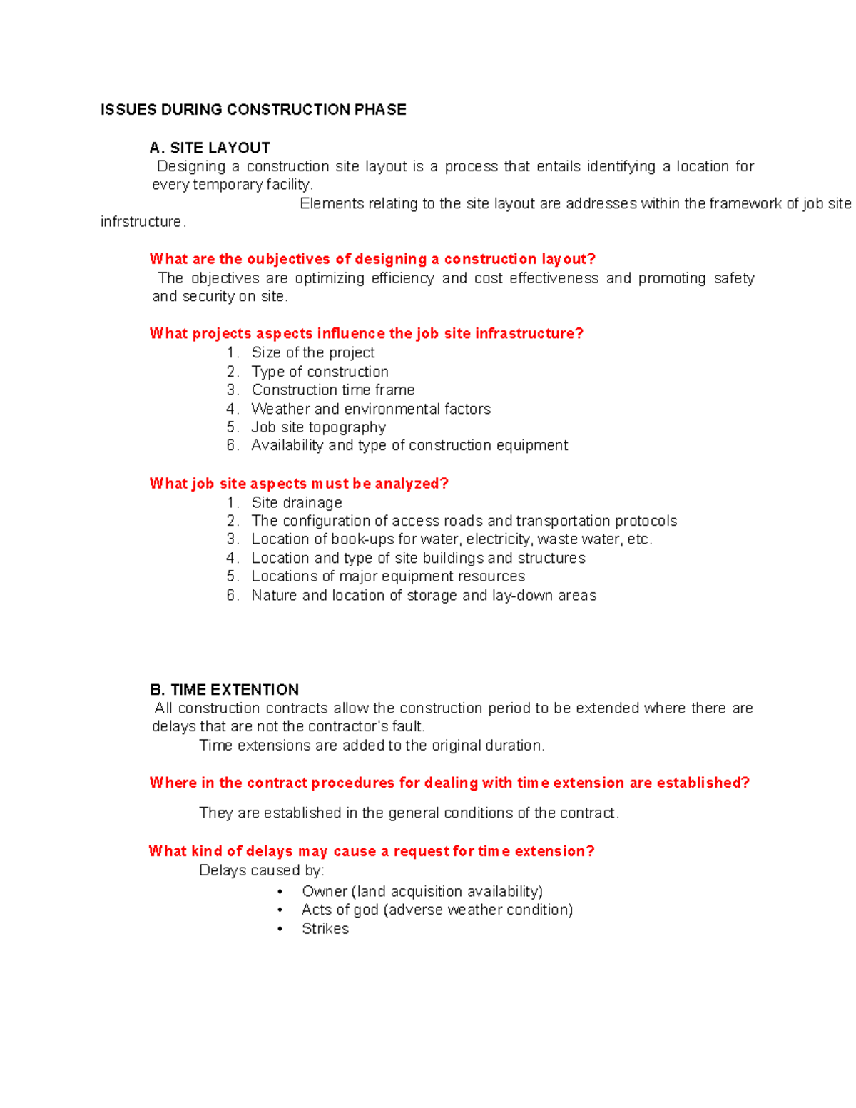 Advanced Construction Method - ISSUES DURING CONSTRUCTION PHASE A. SITE ...