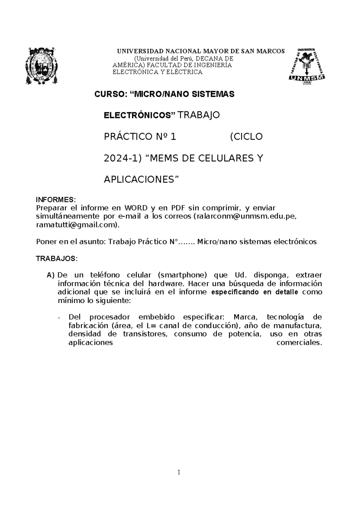 Trabajo Practico N1 Avance - ####### UNIVERSIDAD NACIONAL MAYOR DE SAN ...