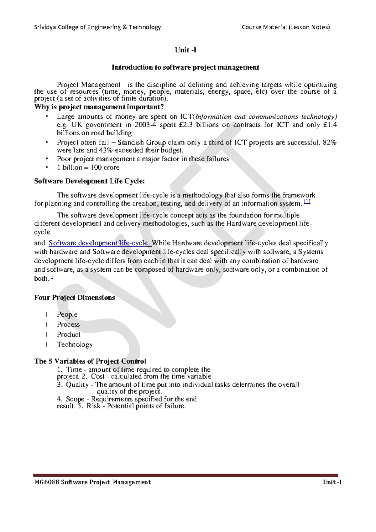 SPM notes - Good - Unit -I Introduction to software project management ...