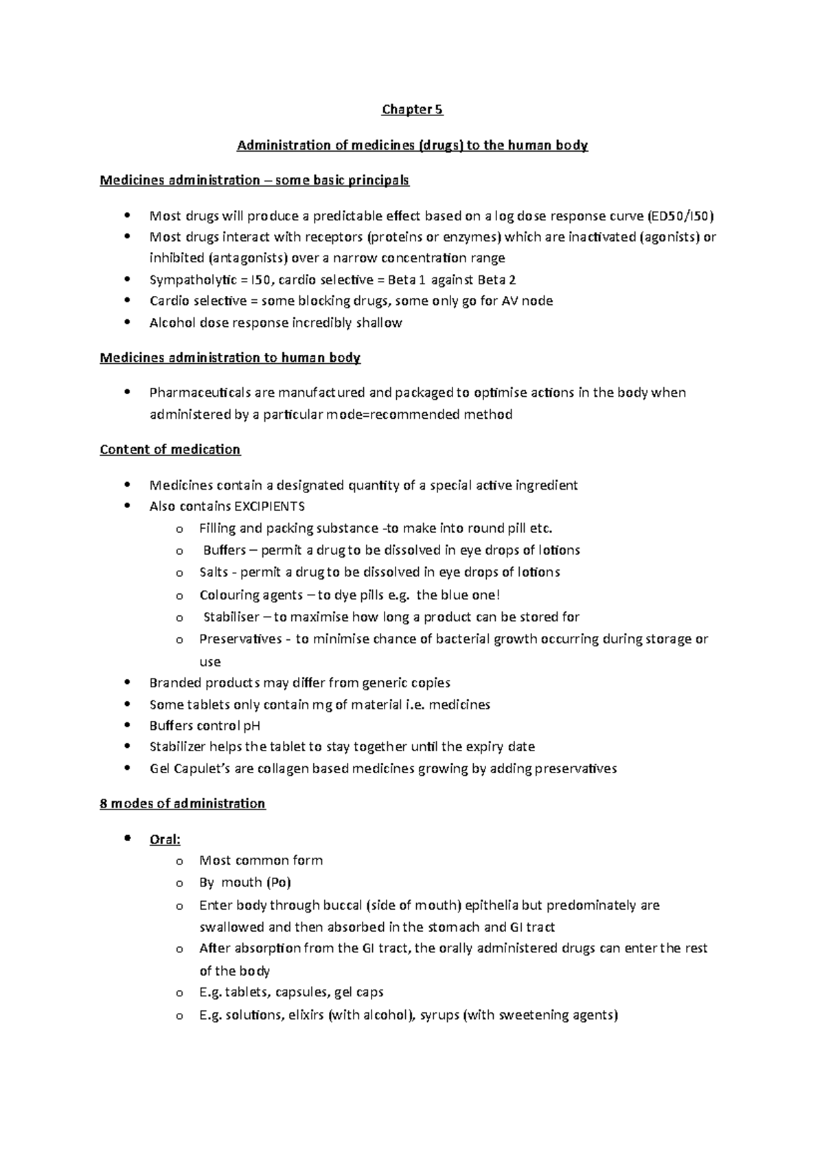 Chapter 5 - Summaries the lectures - Chapter 5 Administration of ...