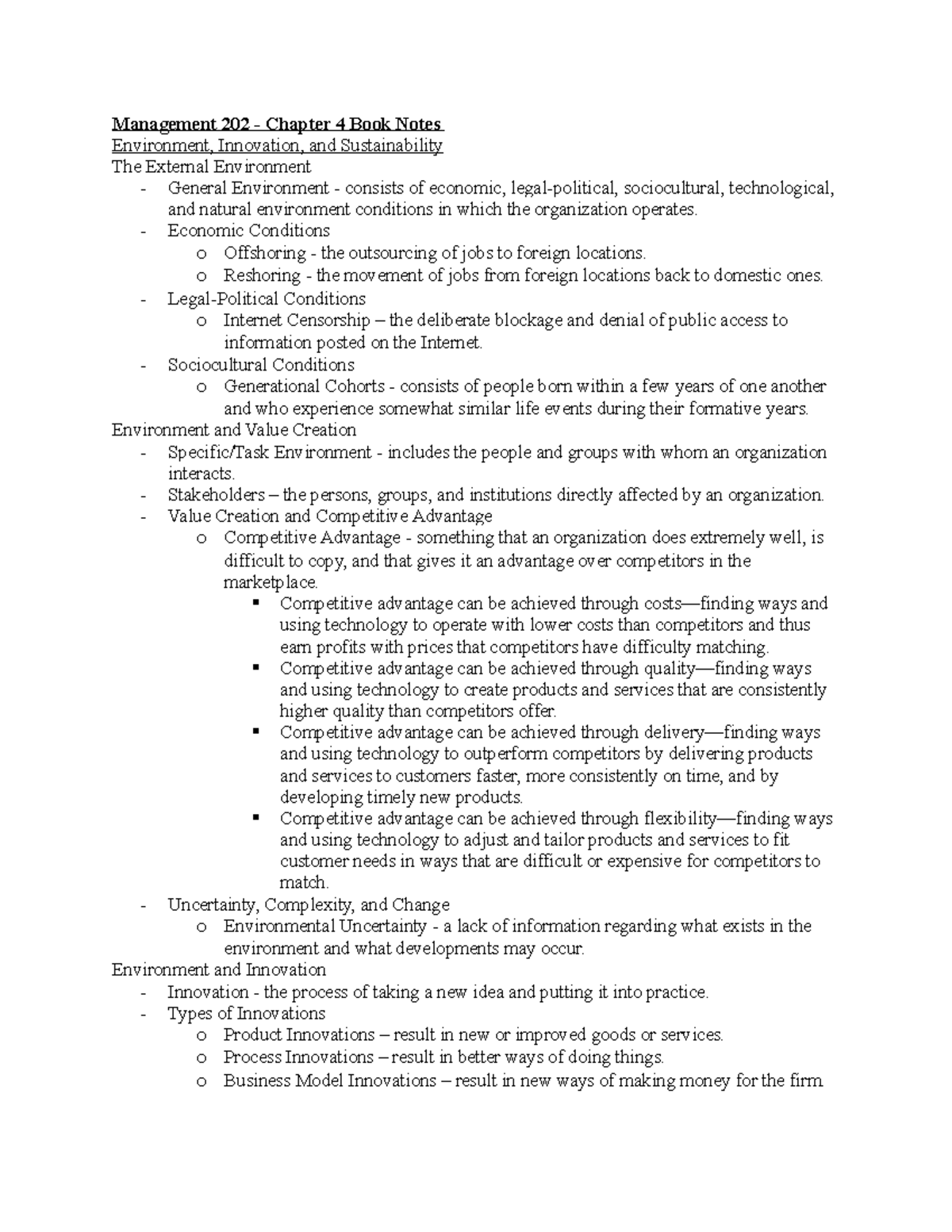 MGT 202 - CH 4 Notes - Management 202 - Chapter 4 Book Notes ...