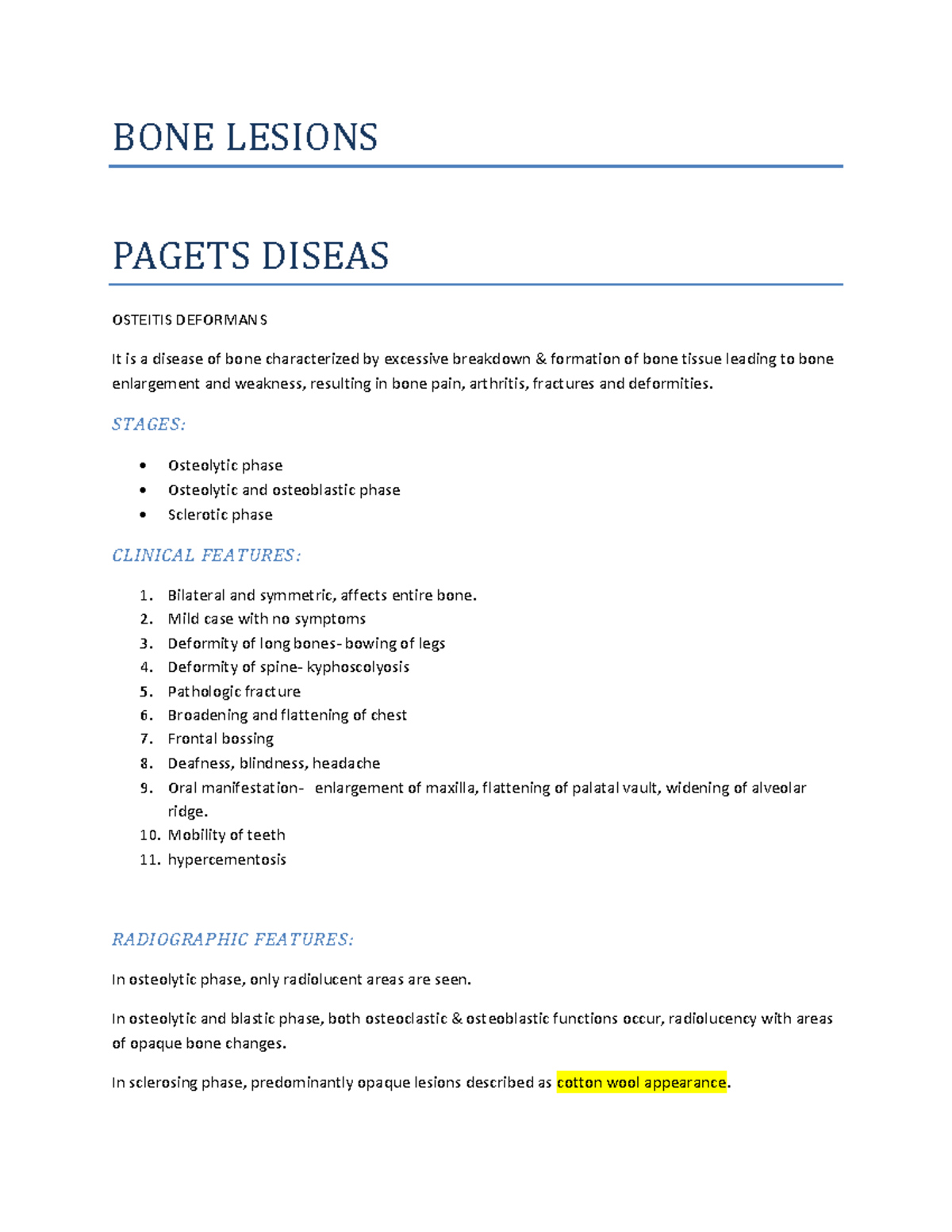 BONE Lesions It contains notes of pagets disease, bone lesion of oral