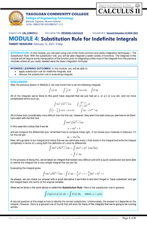 Module 1 Of Calculus 2 - Lecture Notes 1 - This Is For Cal 2: Integral ...