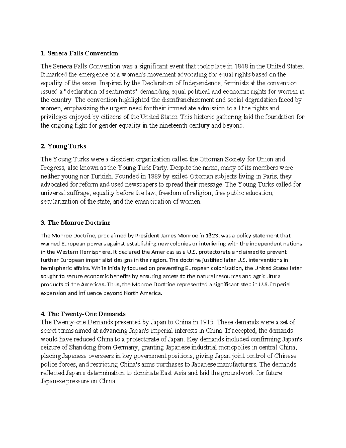 History final fewjnf 1. Seneca Falls Convention The Seneca Falls