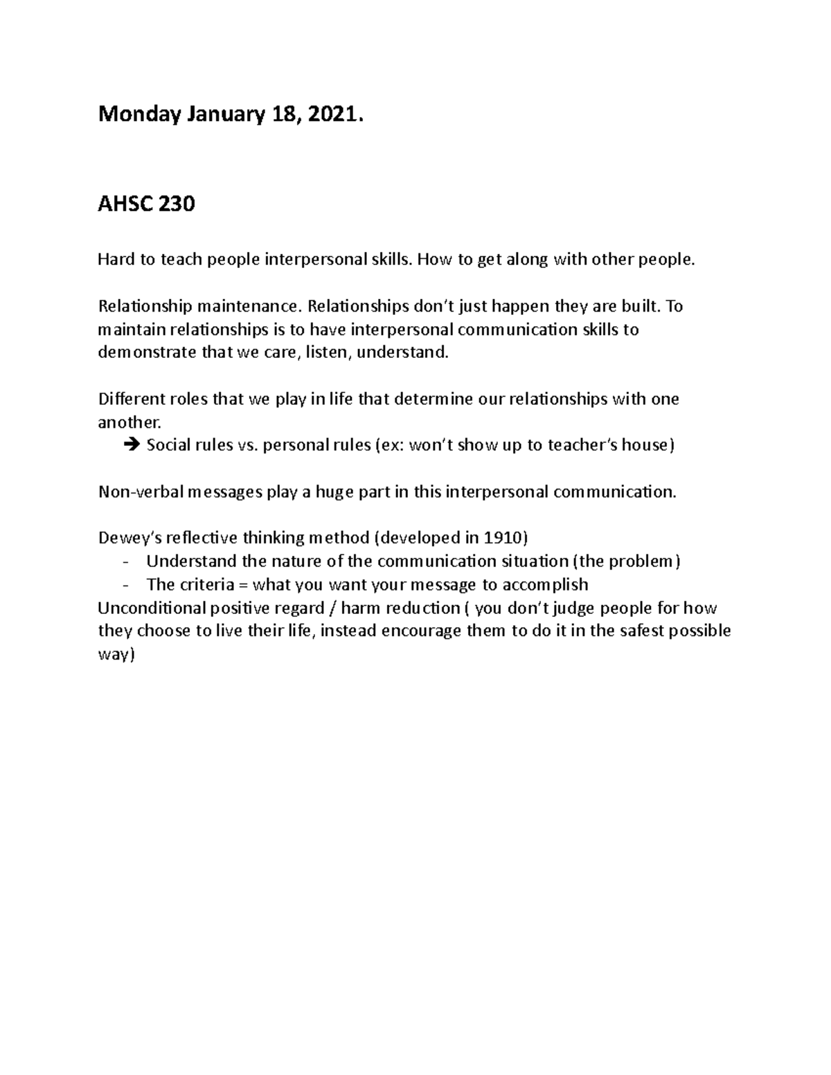 Lecture notes including Dewey - AHSC 230 - Concordia - Studocu