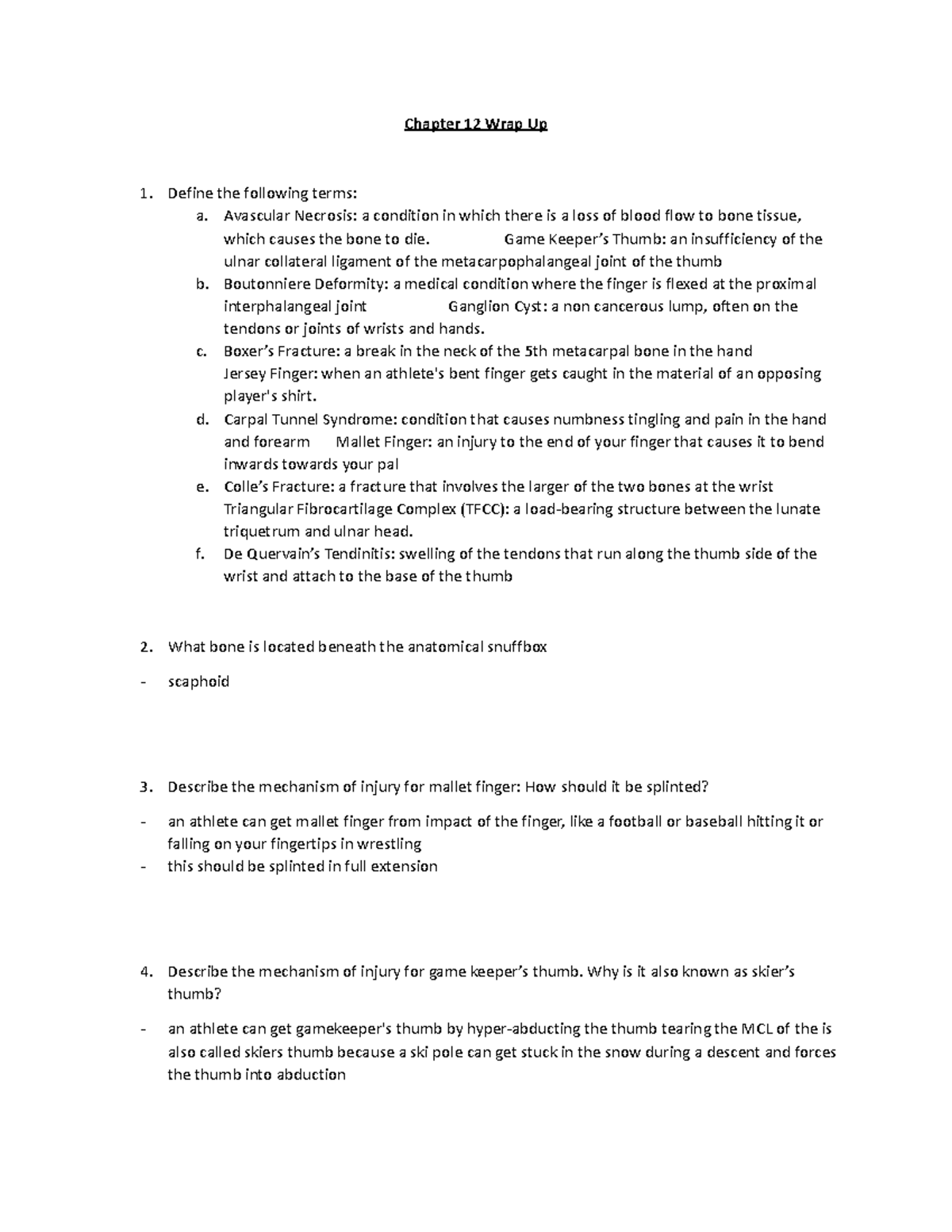 Sports Medicine Chapter 12 Wrap Up Chapter 12 Wrap Up Define the