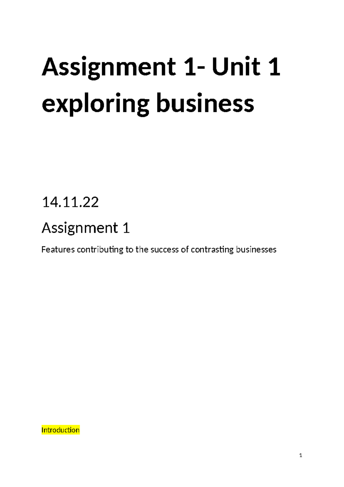 assignment 1- unit 1 - Assignment 1- Unit 1 exploring business 14 ...
