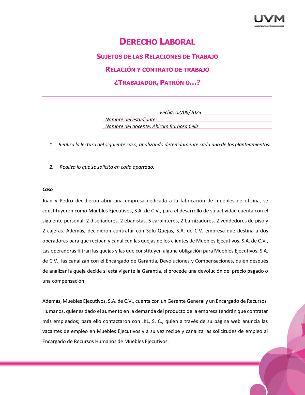 A2 - ACTIVIDAD 2 DERECHO LABORAL - DERECHO LABORAL SUJETOS DE LAS ...