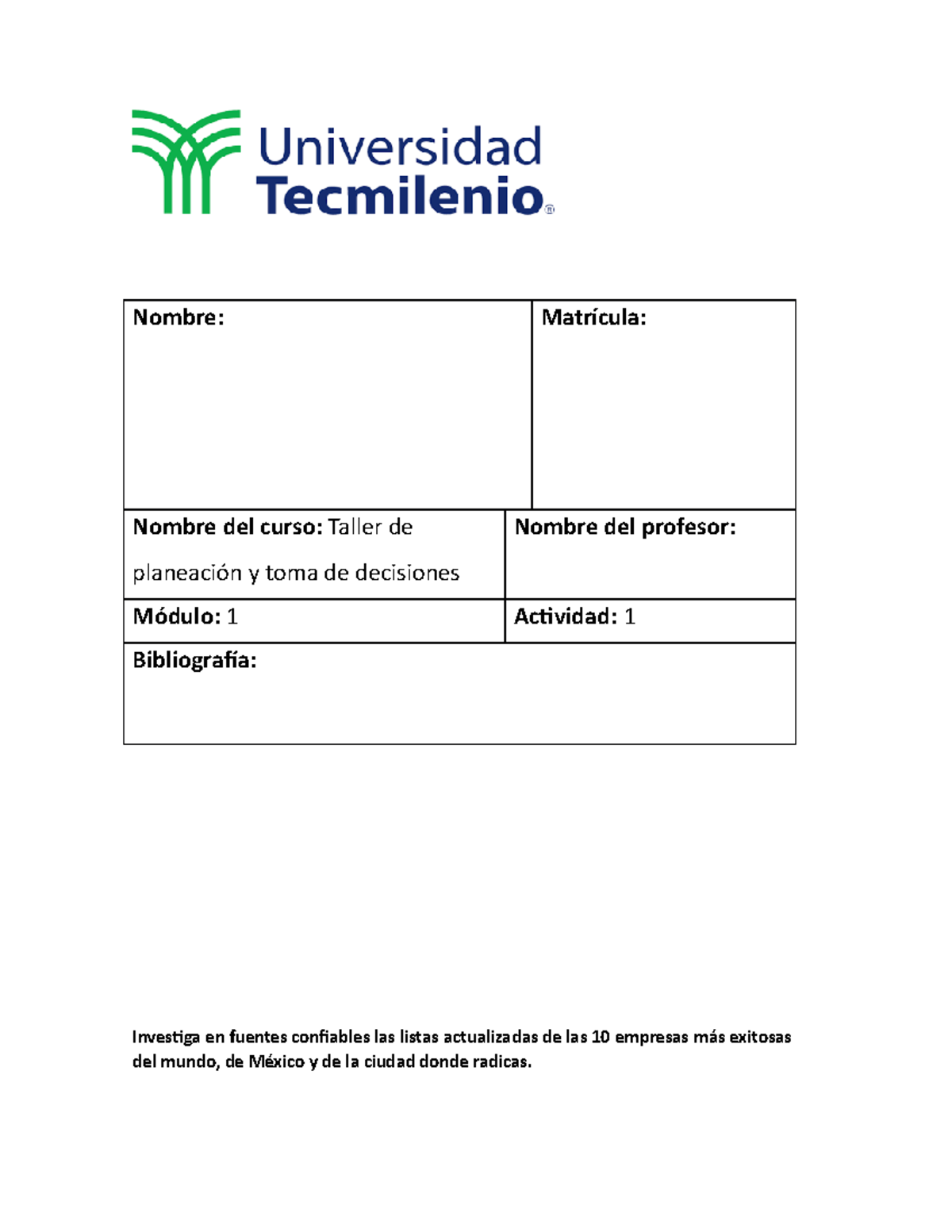 Actividad 1 Taller DE Planeacion Y TOMA DE Decisiones - Nombre ...