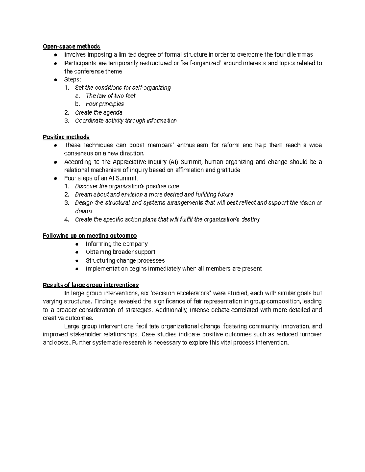 OD Report on Large Interventions - Open-space methods Involves imposing ...