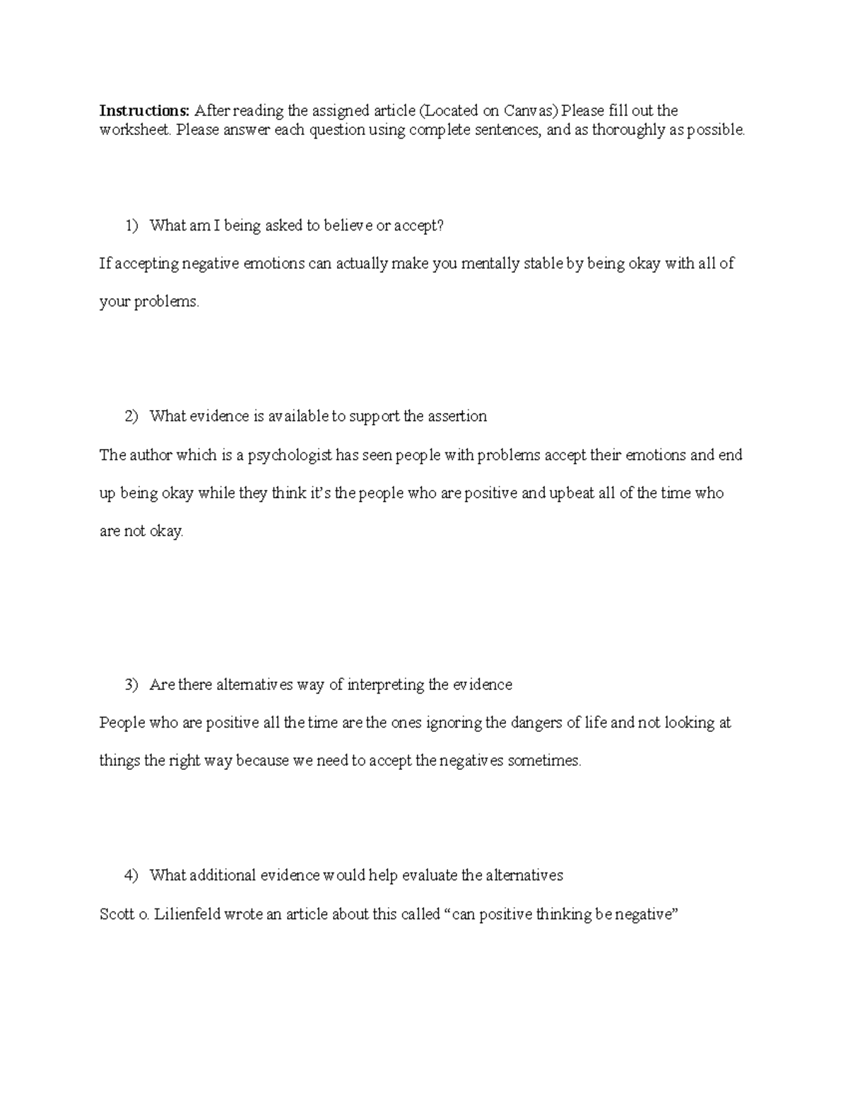 Critical Thinking Assignment Worksheet (12) - Instructions: After ...