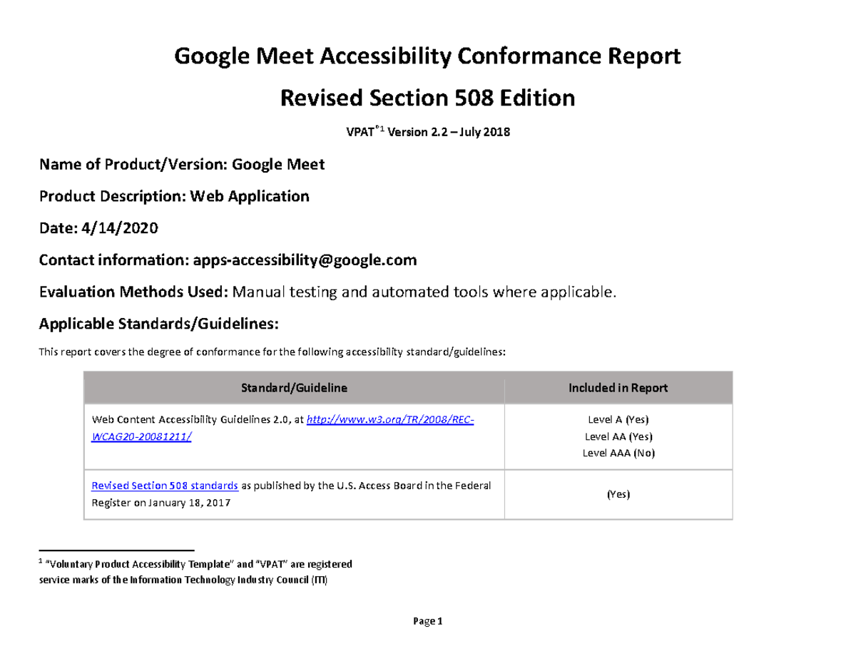 meet utilities for the google Google Meet Accessibility Conformance