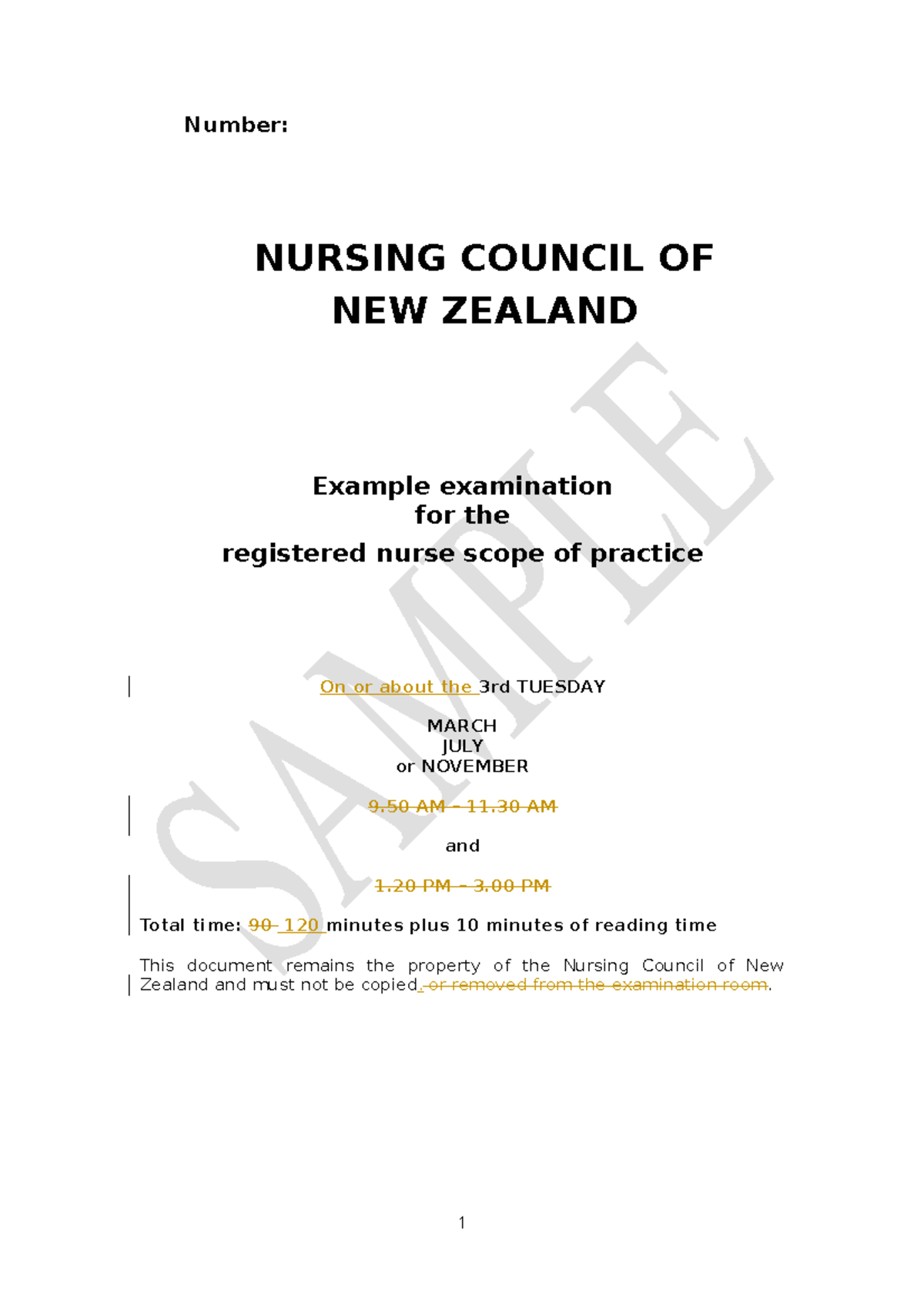 Registered Nurse sample exam - Number: NURSING COUNCIL OF NEW ZEALAND ...