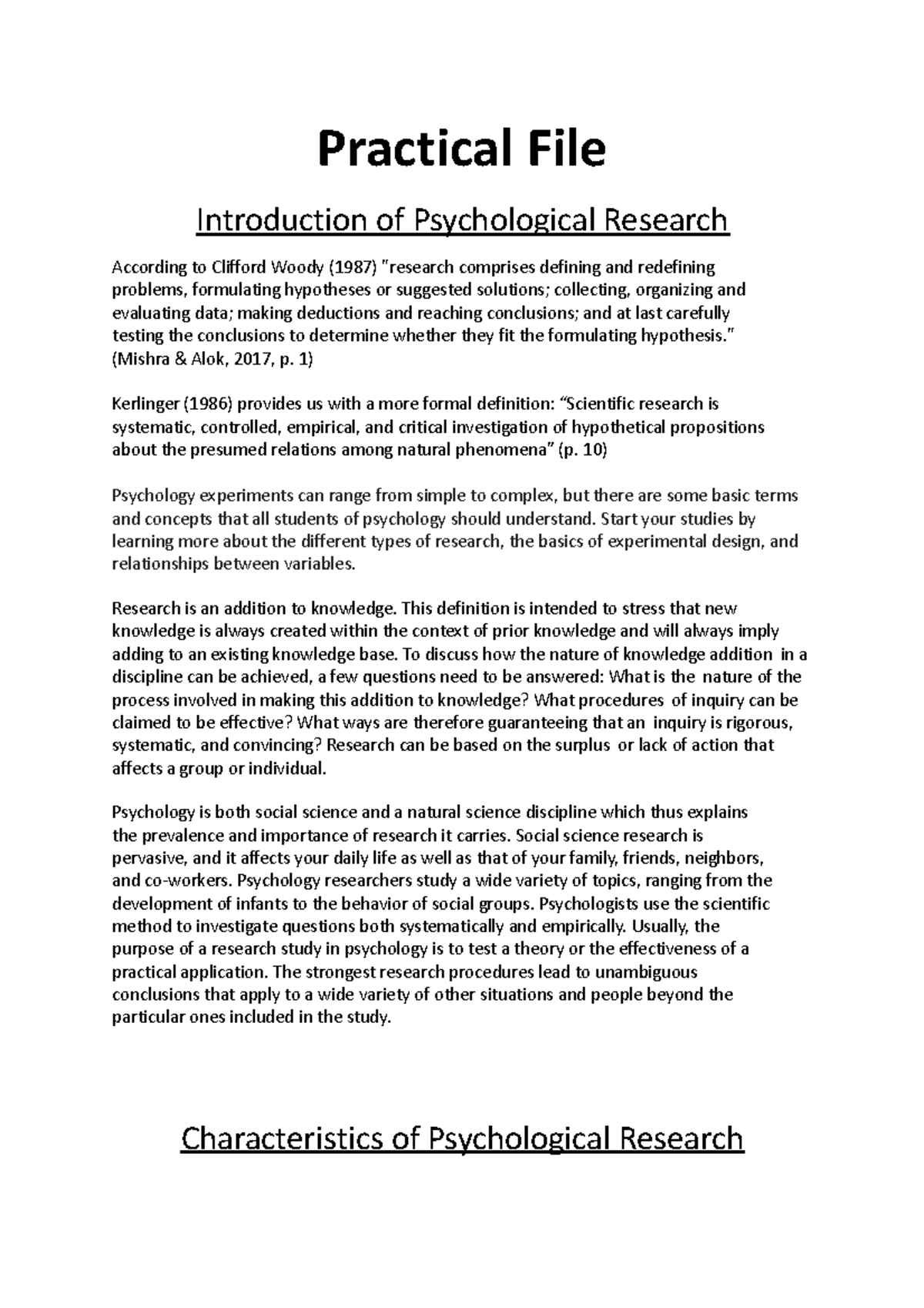 Practical File Practical File Introduction Of Psychological Research