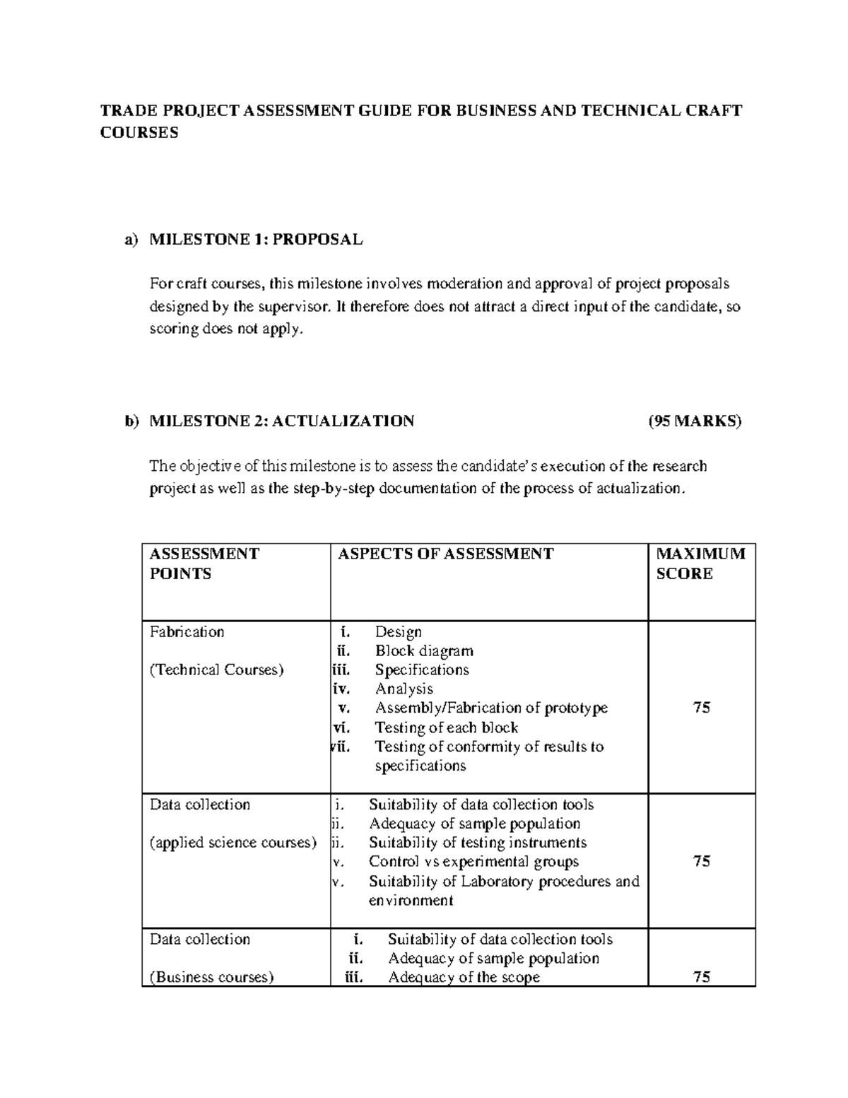 Trade Project Assessment Guide FOR Craft Cources - TRADE PROJECT ...