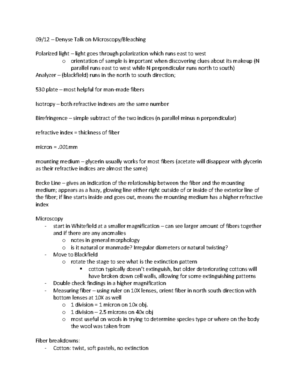 Microscope Refresher - lecture notes on fiber identification and ...