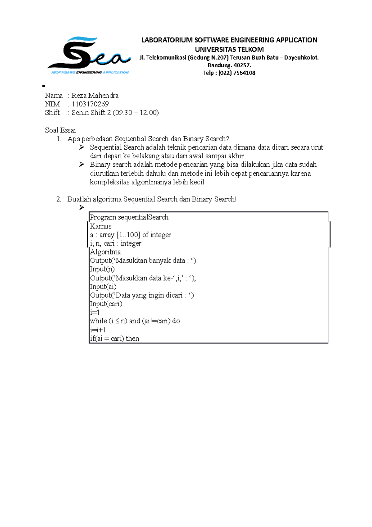 Tp 7 Alpro - Algorithm And Programming Practical Task - Nama : Reza ...