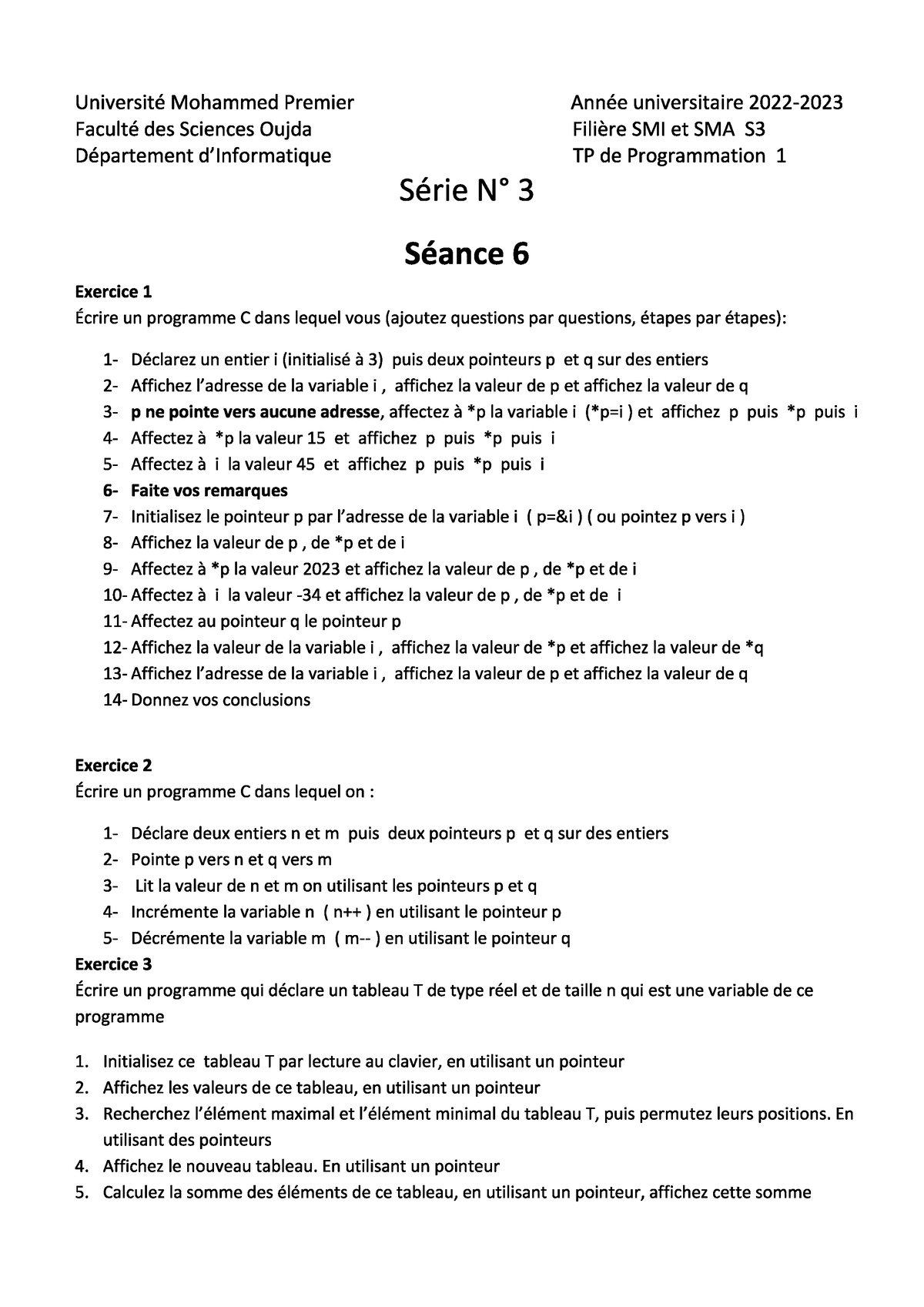 Série 3 Programmation C-SMI-S3 - Sciences Mathématiques Et Informatique ...