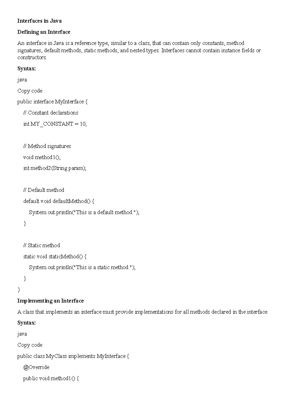 Interfaces in Java - informative - Interfaces in Java Defining an ...
